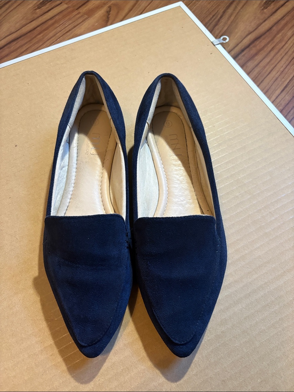 Pointed Navy Suede Slip-On Flats for Women